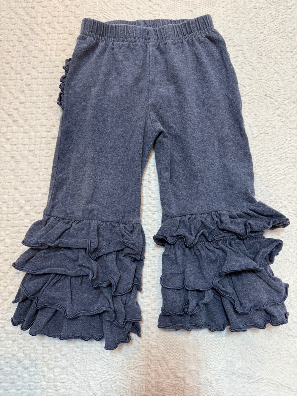 RuffleButts Blue Denim Look Tiered Ruffle Flare Pants Girls Size 2T EUC